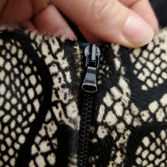 SUSAN BENDER Calf Hair Leather And Silk Python Snakeskin Print Crop Moto Jacket - Picture 10 of 16